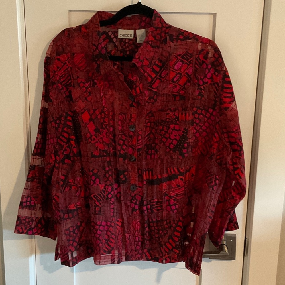 Chico's Vibrant Red and Black Abstract Top